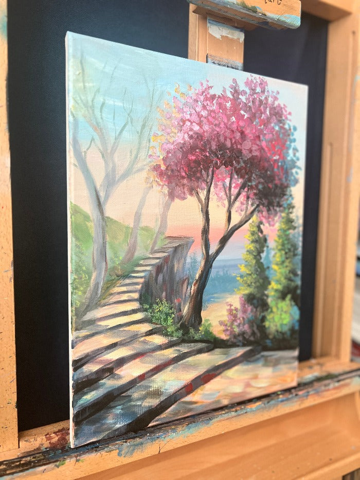 side view of the mixed media painting