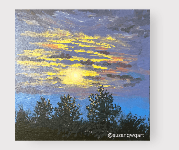 Pink Sunset Acrylic Painting – SuzanQwqArt