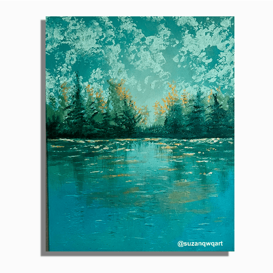 Original abstract landscape - turquoise and gold