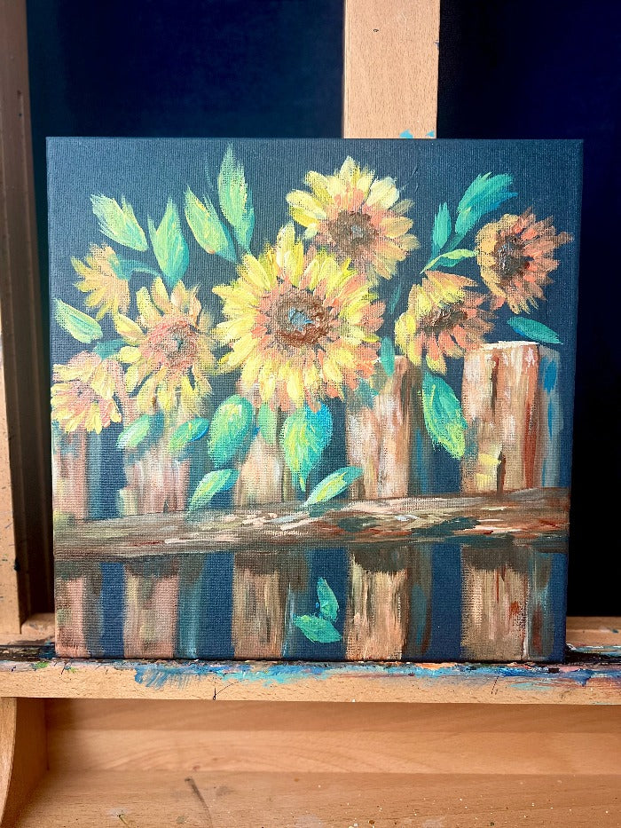 metallic gouache sunflowers painting