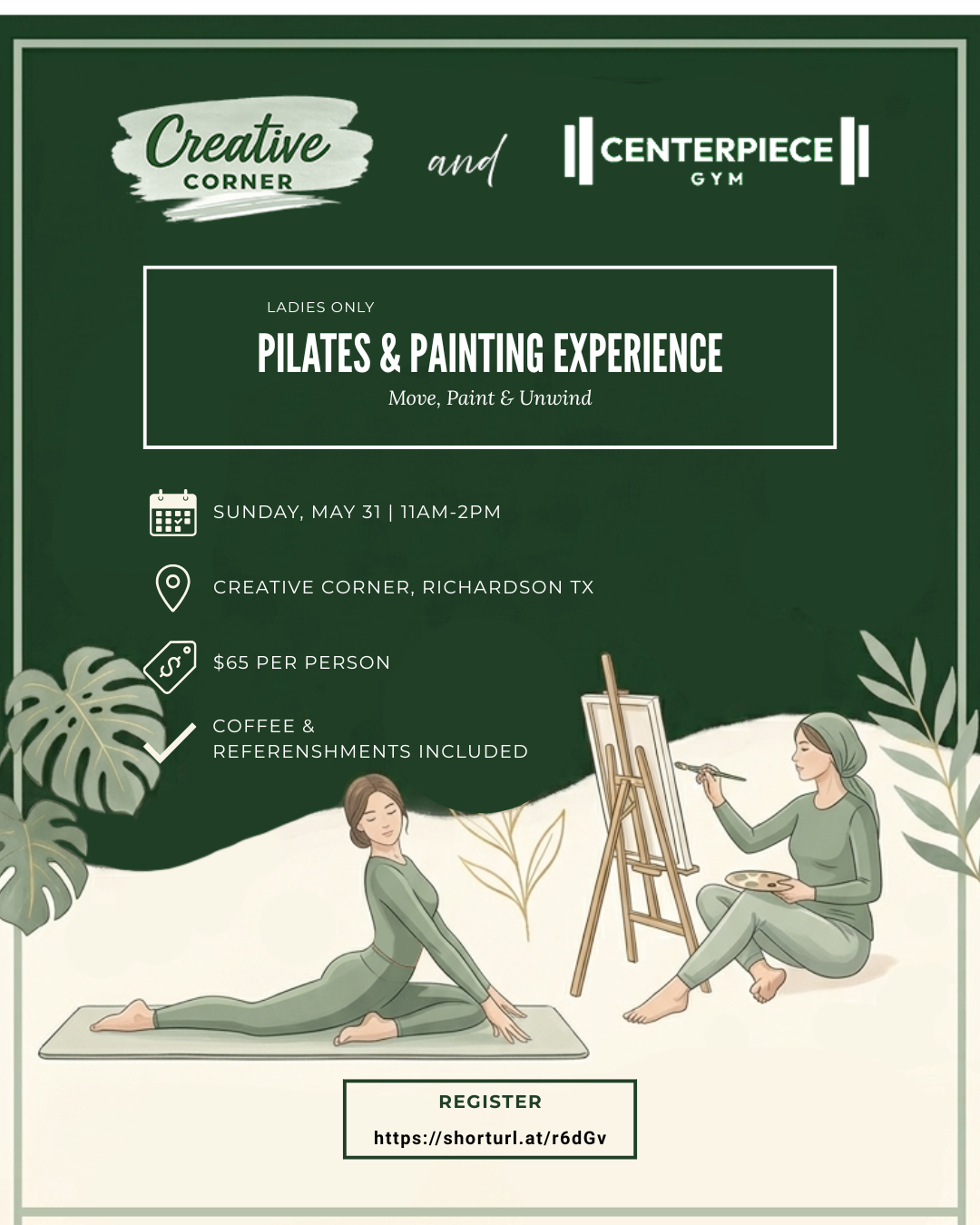 Canvas & Calm: Pilates + Painting Experience May 31 | 11AM-2PM | LADIES ONLY