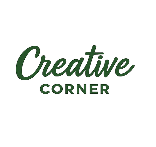 The logo for 'Creative Corner' in dark green text, featuring 'Creative' in a cursive script font and 'CORNER' in a sans-serif font, centered on a plain white background.