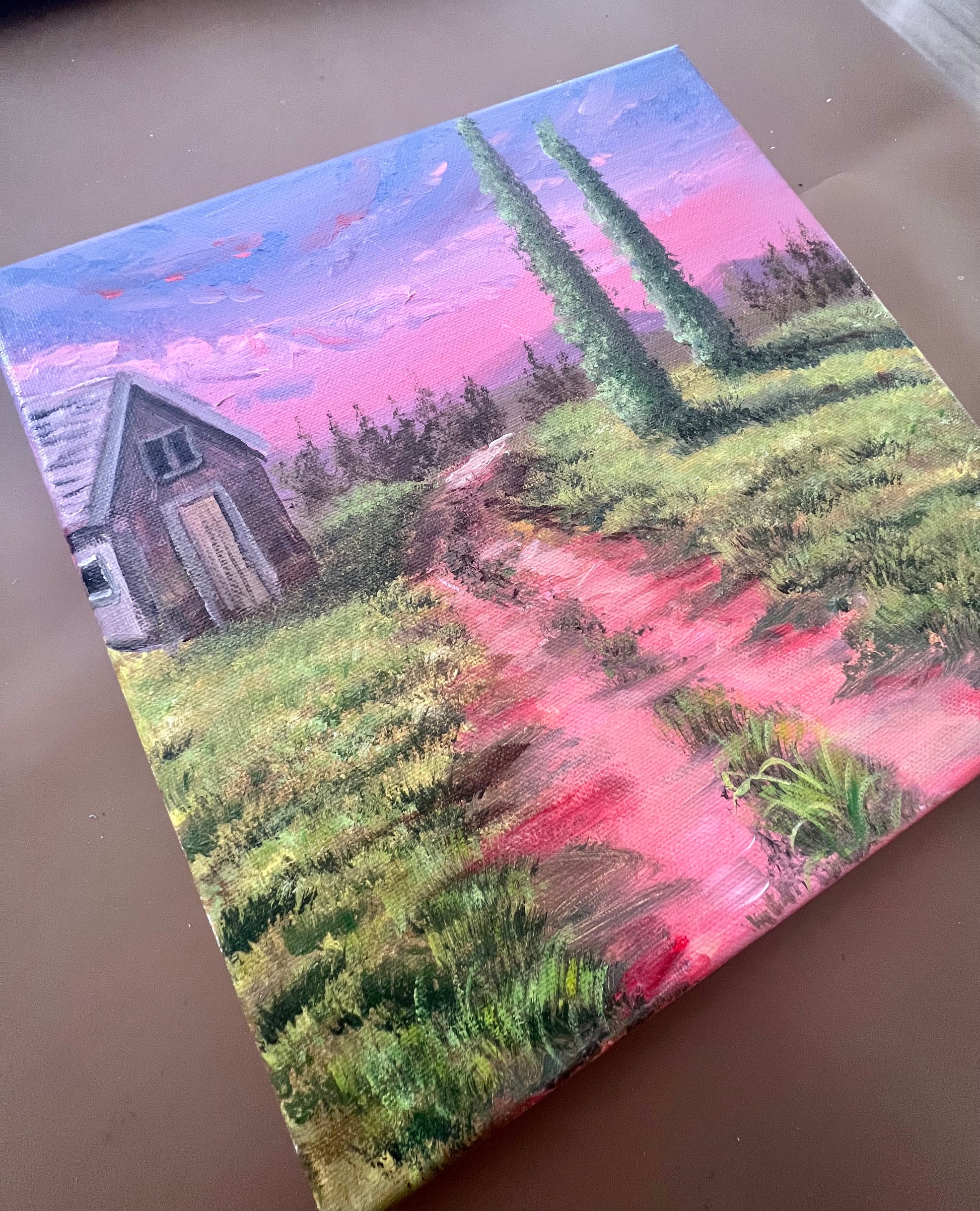 Pink Sunset Acrylic Painting – SuzanQwqArt