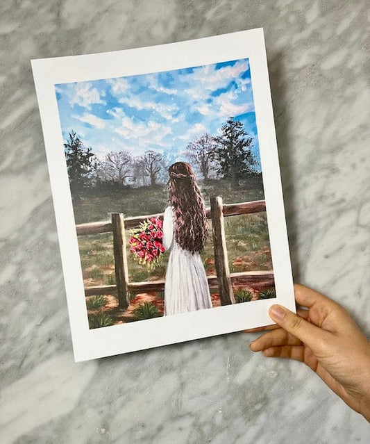 A woman holding roses art print