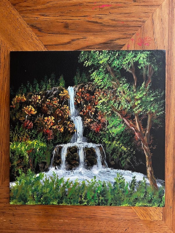 waterfall painting on black canvas