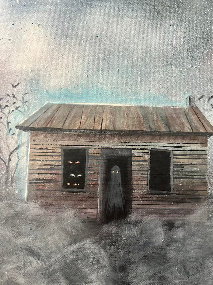 Creepy haunted house on a cloud in a dark stary night