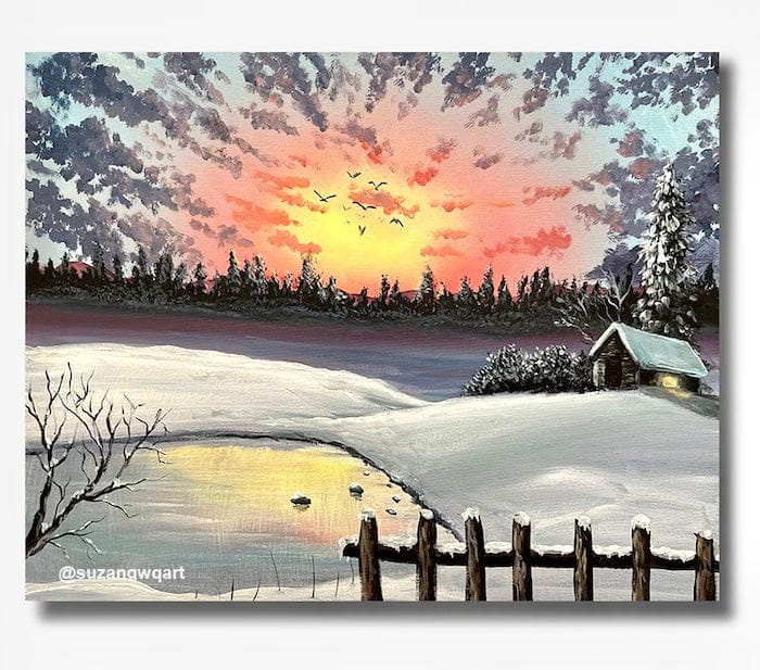 Vibrant sunset of a snowscape art