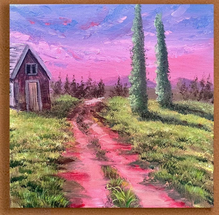 Pink sunset painting on canvas
